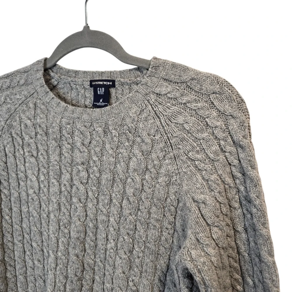 Gap Cable Knit Sweater Womens‎ Medium Gray Vintage Lambswool Stretch